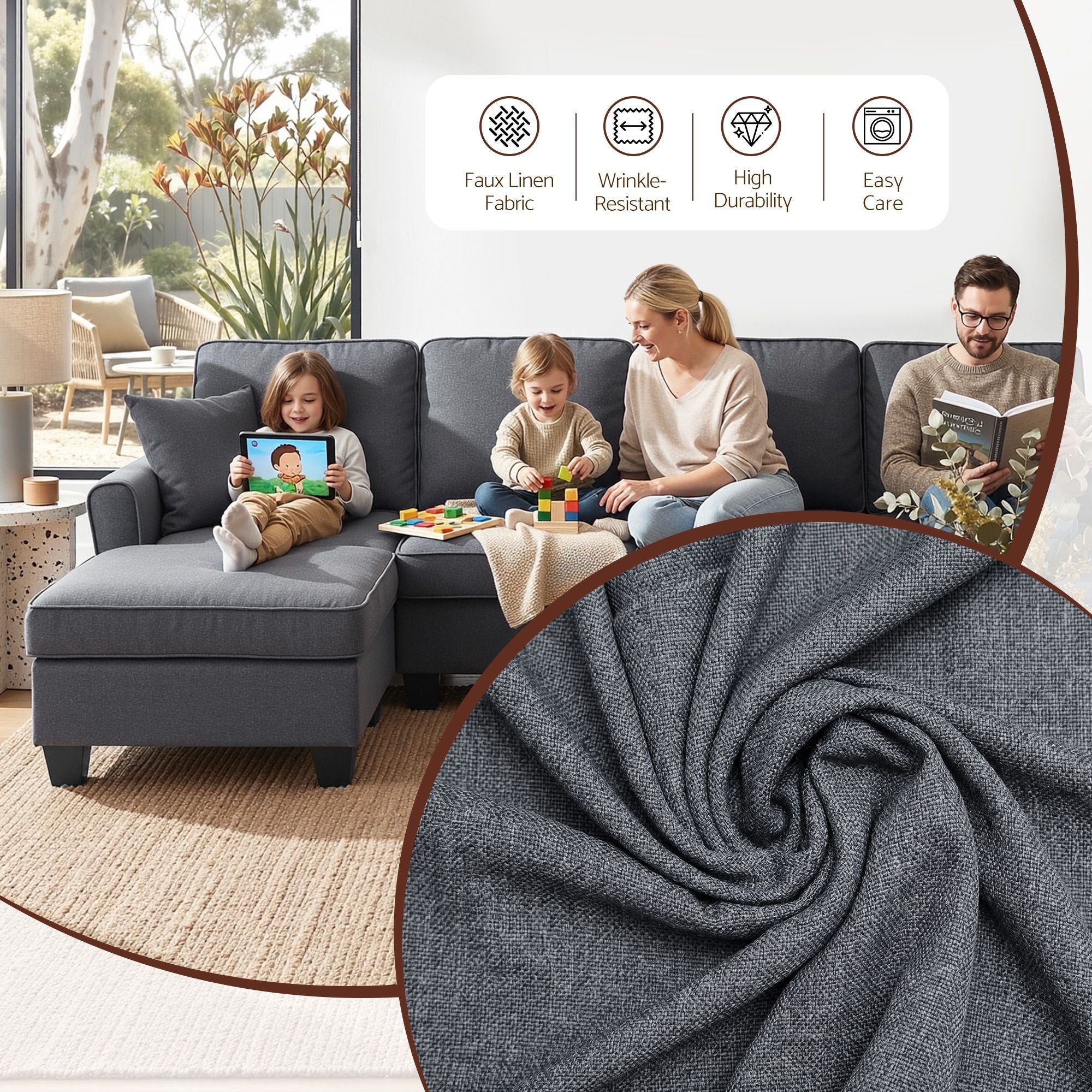 Modular Sectional U Shaped Storage Sofa Couches for Living Room Grey - Furniture > Sofas > Sofas & Sofa Beds - Rivercity House & Home Co. (ABN 18 642 972 209) - Affordable Modern Furniture Australia