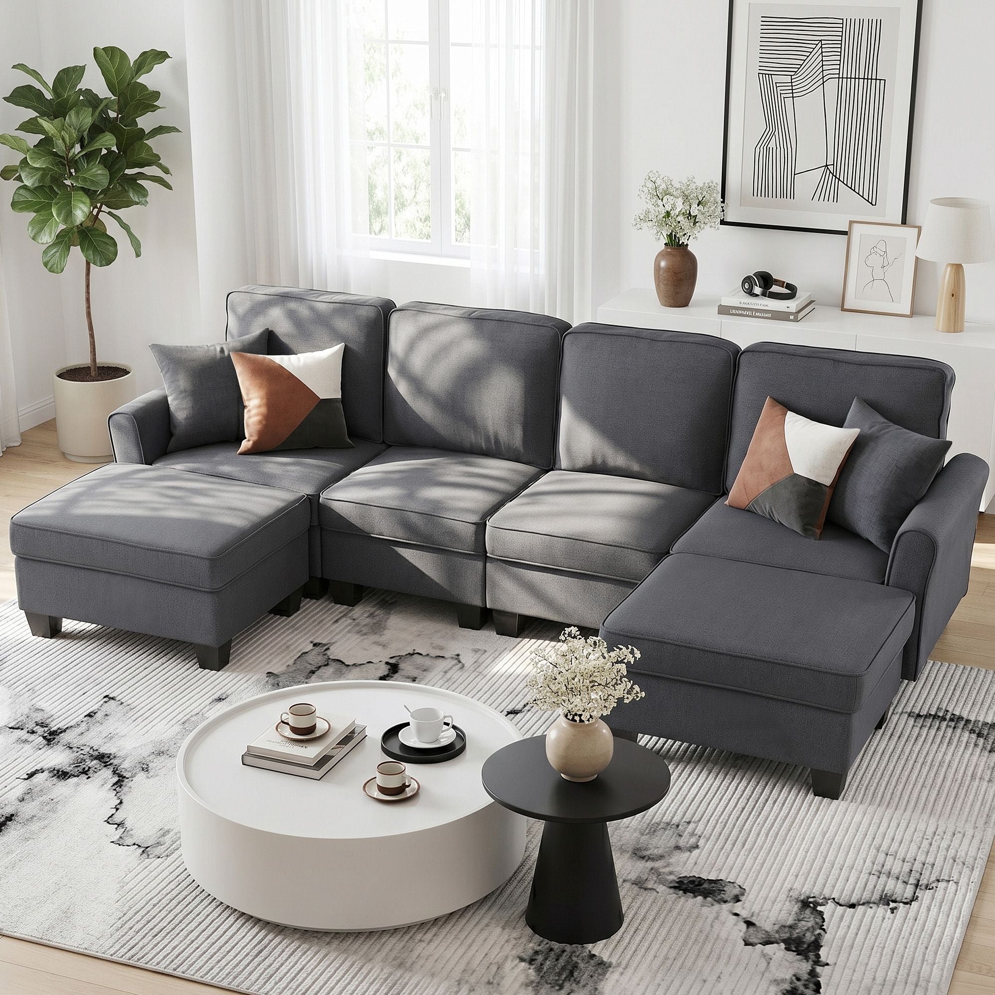 Modular Sectional U Shaped Storage Sofa Couches for Living Room Grey - Furniture > Sofas > Sofas & Sofa Beds - Rivercity House & Home Co. (ABN 18 642 972 209) - Affordable Modern Furniture Australia
