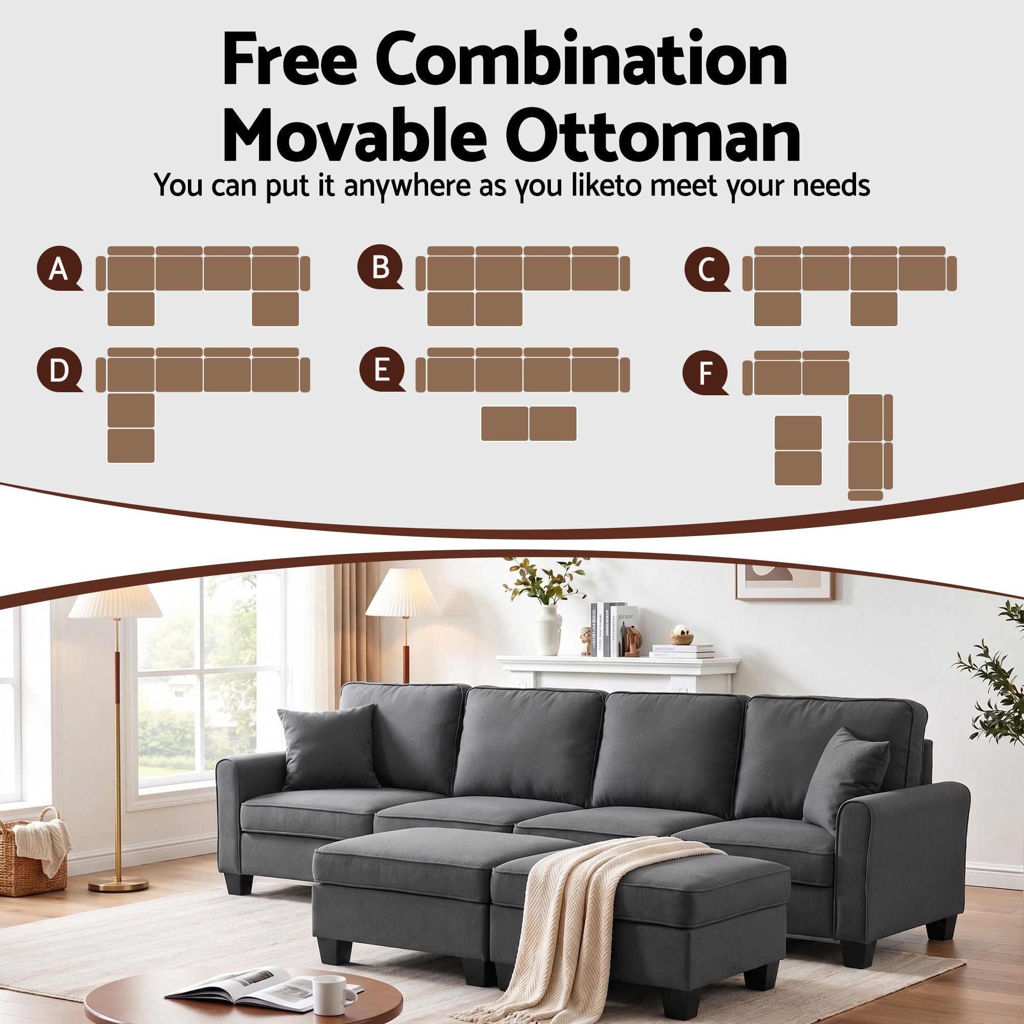 Modular Sectional U Shaped Storage Sofa Couches for Living Room Grey - Furniture > Sofas > Sofas & Sofa Beds - Rivercity House & Home Co. (ABN 18 642 972 209) - Affordable Modern Furniture Australia