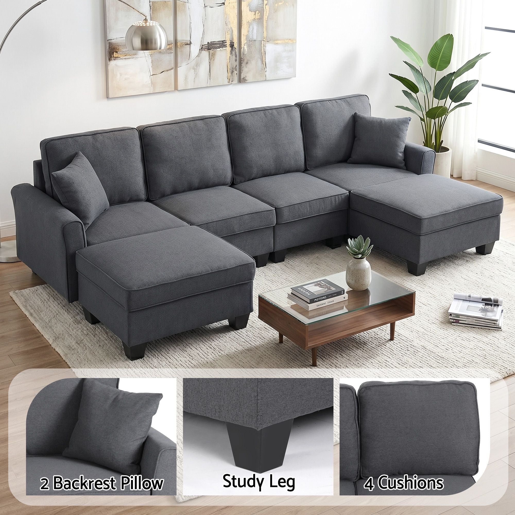 Modular Sectional U Shaped Storage Sofa Couches for Living Room Grey - Furniture > Sofas > Sofas & Sofa Beds - Rivercity House & Home Co. (ABN 18 642 972 209) - Affordable Modern Furniture Australia