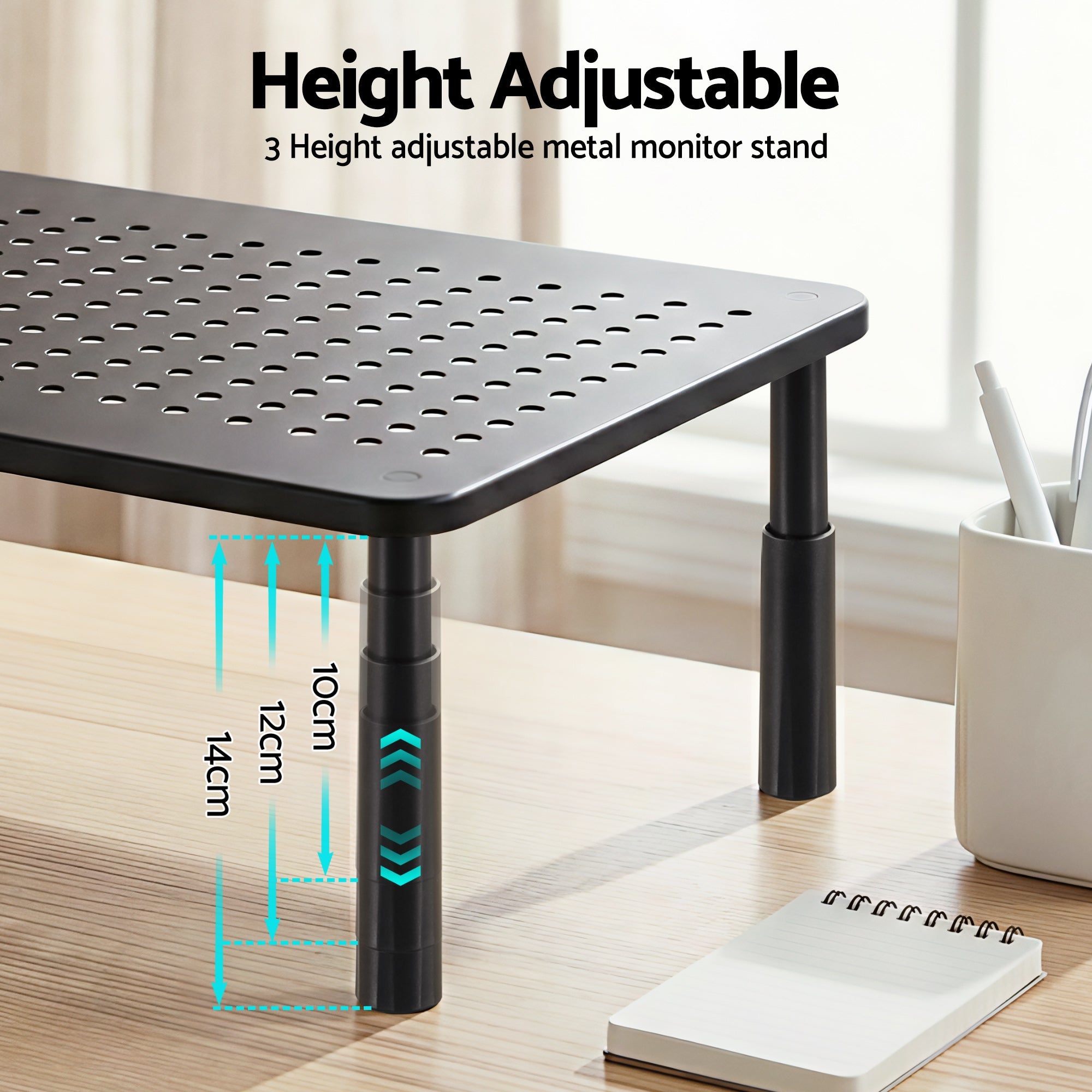 Monitor Stand Adjustable Riser For Computer Monitor And Laptop 3 Height Desk Organizer Black - Electronics > Computers & Tablets > Desktops & Accessories - Rivercity House & Home Co. (ABN 18 642 972 209) - Affordable Modern Furniture Australia