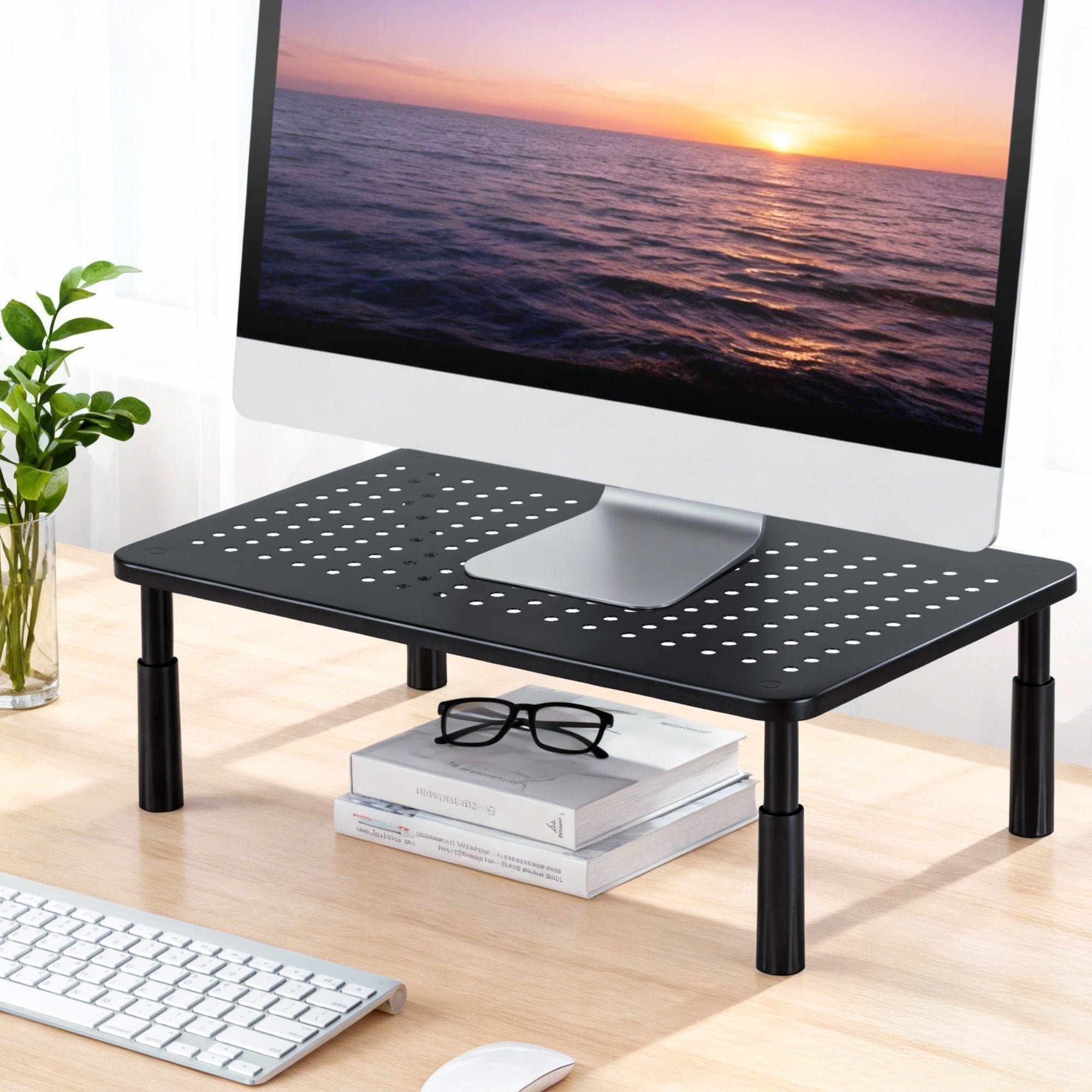 Monitor Stand Adjustable Riser For Computer Monitor And Laptop 3 Height Desk Organizer Black - Electronics > Computers & Tablets > Desktops & Accessories - Rivercity House & Home Co. (ABN 18 642 972 209) - Affordable Modern Furniture Australia