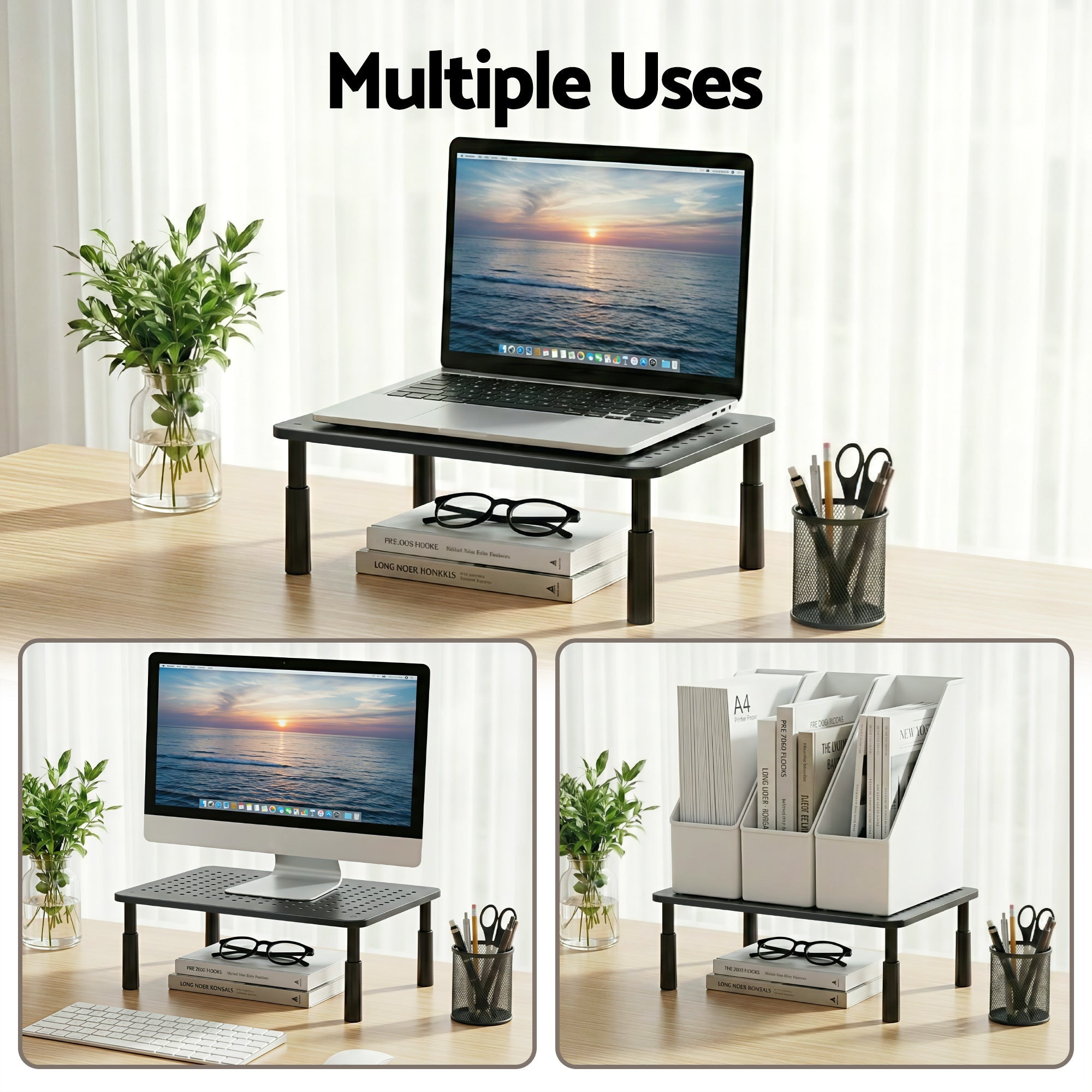 Monitor Stand Adjustable Riser For Computer Monitor And Laptop 3 Height Desk Organizer Black - Electronics > Computers & Tablets > Desktops & Accessories - Rivercity House & Home Co. (ABN 18 642 972 209) - Affordable Modern Furniture Australia