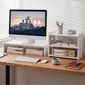 Monitor Stand and 3-Tier Desk Organiser 2-in-1 Modular Computer Monitor Riser PVC Desktop Shelf Holds 20kg for Office Students Gaming