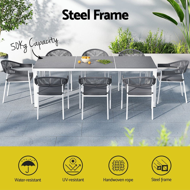 Mooloolaba 9 Piece Outdoor Dining Set - Grey - Furniture > Outdoor - Rivercity House & Home Co. (ABN 18 642 972 209) - Affordable Modern Furniture Australia