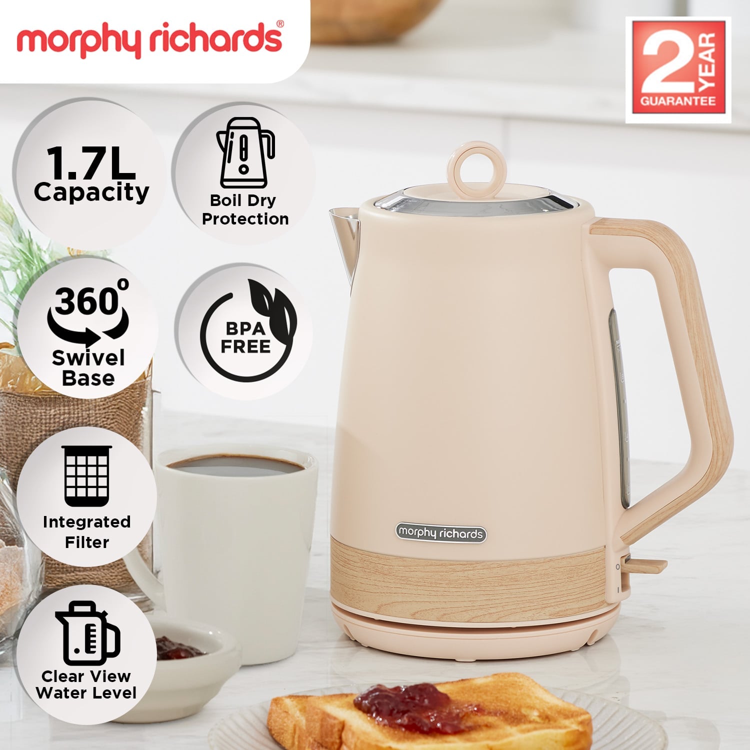 Morphy Richards 1.7L Electric Kettle Essence Scandi Swivel Base Boil - Dry Protection - Appliances > Kitchen Appliances > Kettles - Rivercity House & Home Co. (ABN 18 642 972 209) - Affordable Modern Furniture Australia