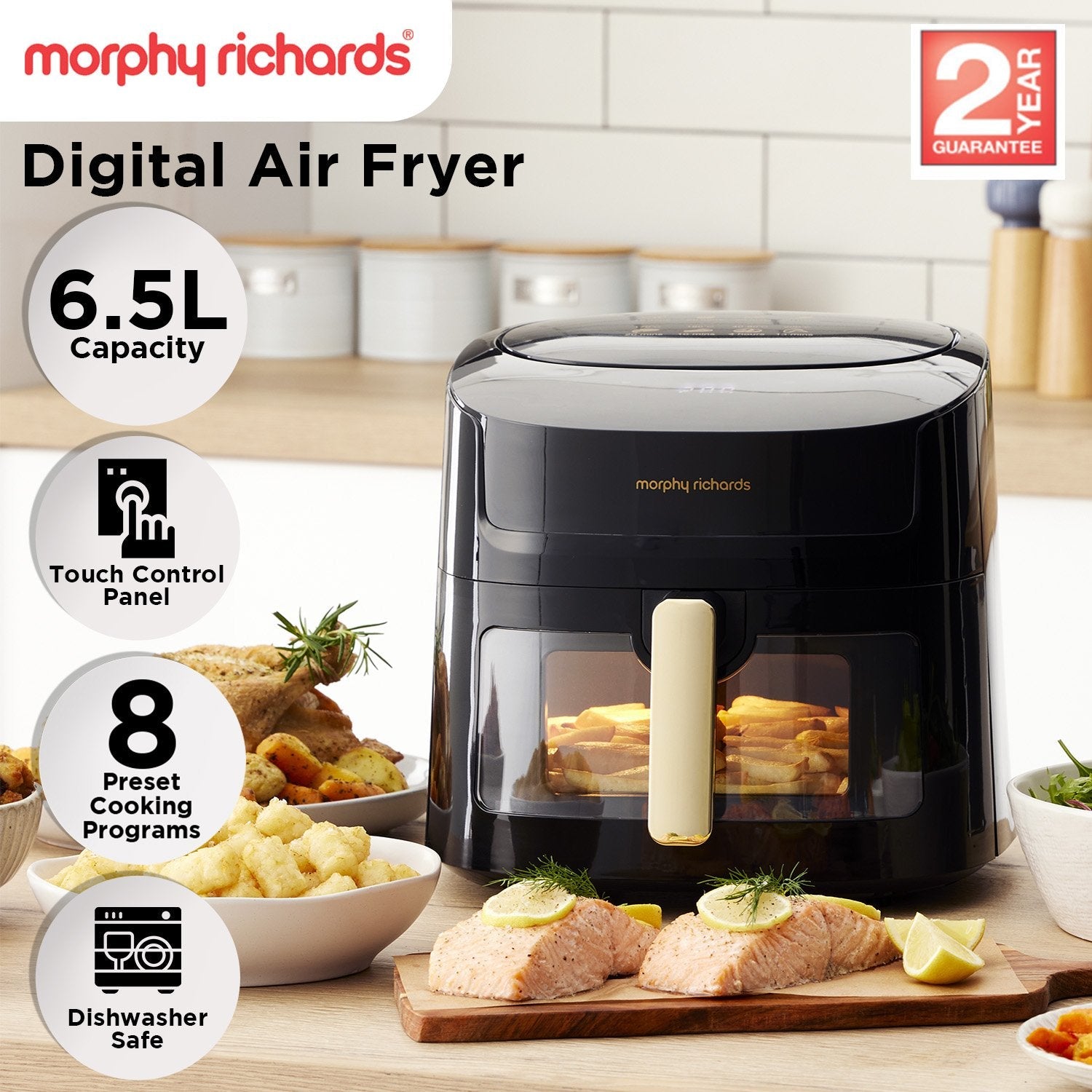 Morphy Richards 6.5L Digital Air Fryer MRAF72BK w/LED Touch Control Panel 8 Preset Cooking Programs Non Stick Drawer - Appliances > Kitchen Appliances > Air Fryers - Rivercity House & Home Co. (ABN 18 642 972 209) - Affordable Modern Furniture Australia