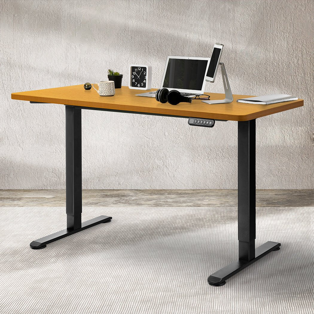 Motorised Adjustable Desktop 140x70cm with Pre - Drilled Holes - Natural Black - Rivercity House & Home Co. (ABN 18 642 972 209) - Affordable Modern Furniture Australia