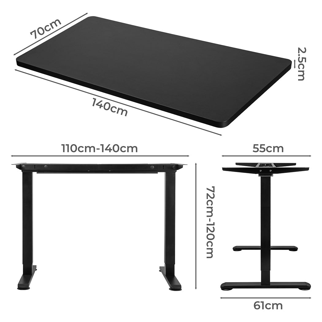 Motorised Adjustable Standing Desk 140cm with Frame and Desktop - Black - Rivercity House & Home Co. (ABN 18 642 972 209) - Affordable Modern Furniture Australia