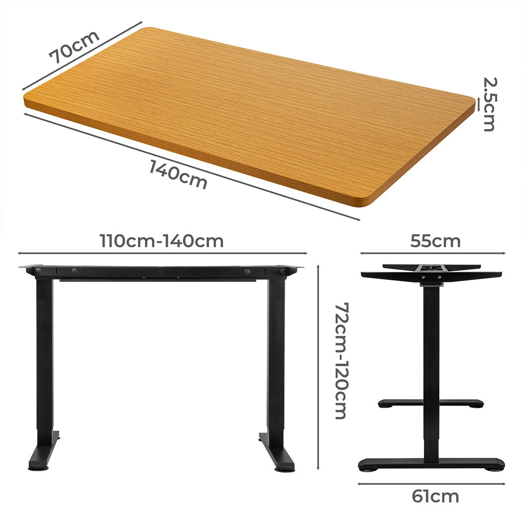 Motorised Adjustable Standing Desk 140cm with Natural Top - Black Frame - Rivercity House & Home Co. (ABN 18 642 972 209) - Affordable Modern Furniture Australia