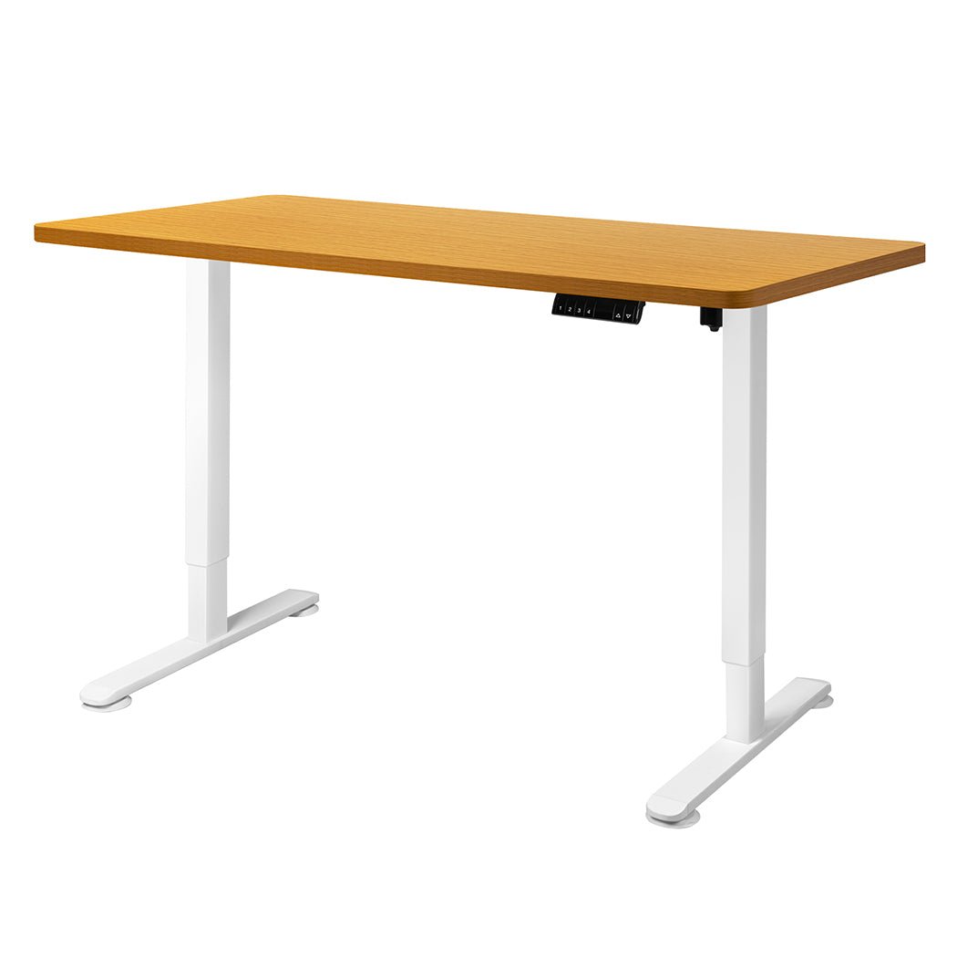 Motorised Adjustable Standing Desk 140cm with Natural Top - White Frame - Rivercity House & Home Co. (ABN 18 642 972 209) - Affordable Modern Furniture Australia