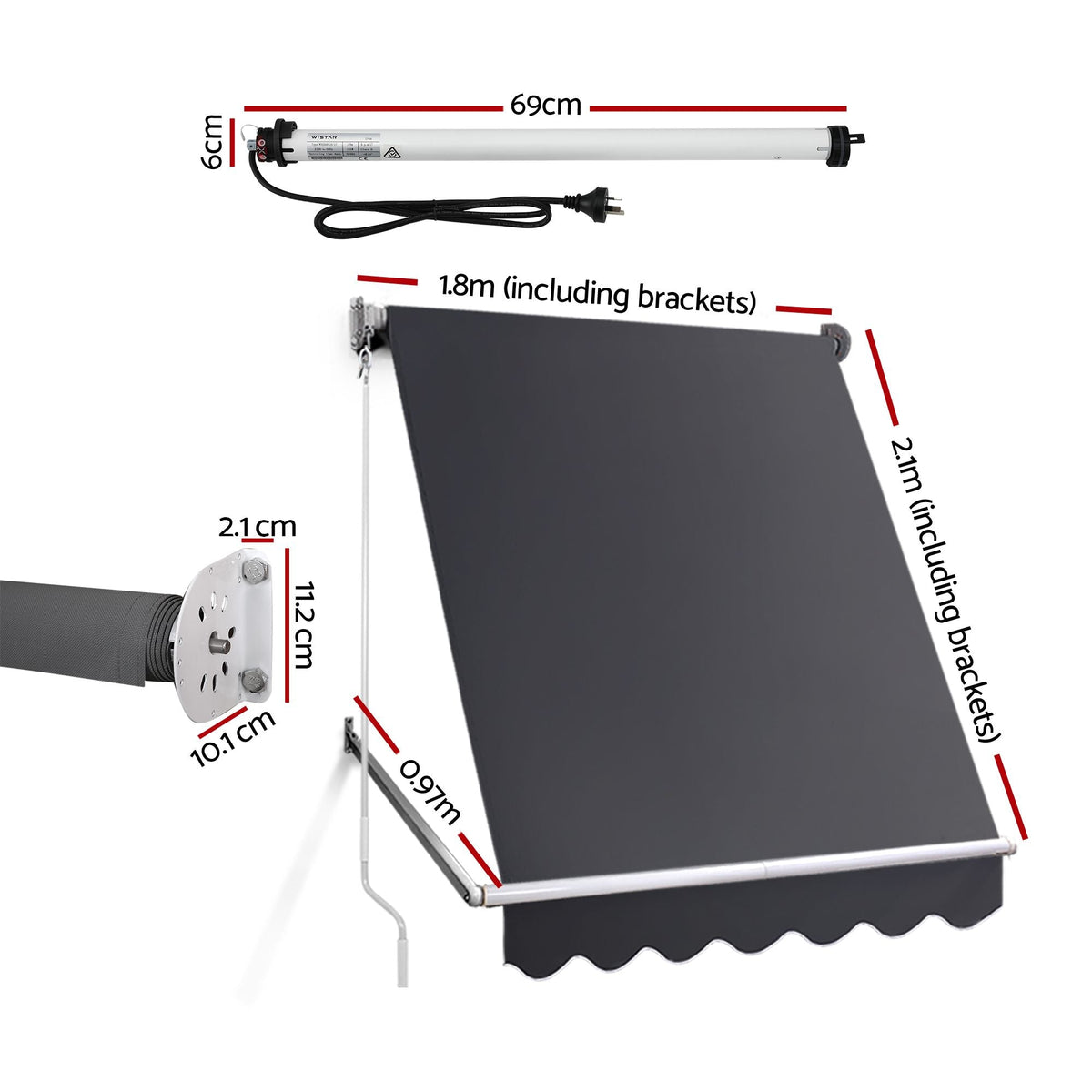 Motorised Pivot Arm Awning Window Sun Shade 1.8x2.1m - Grey - Home & Garden > Shading > Awnings - Rivercity House & Home Co. (ABN 18 642 972 209) - Affordable Modern Furniture Australia