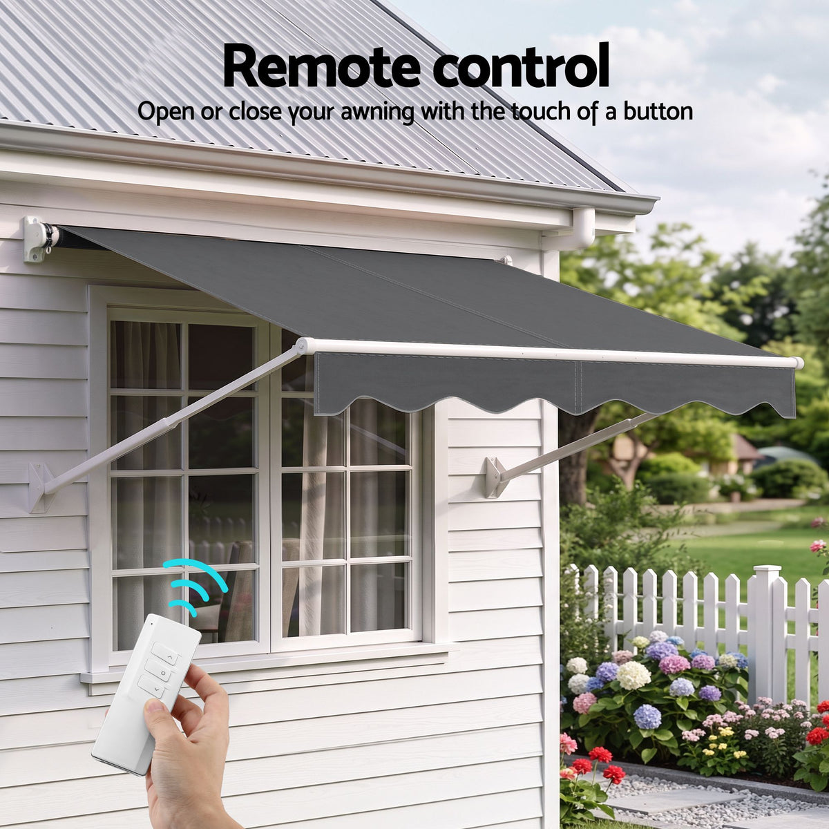 Motorised Pivot Arm Awning Window Sun Shade 2.1 x 2.1m - Grey - Home & Garden > Shading > Awnings - Rivercity House & Home Co. (ABN 18 642 972 209) - Affordable Modern Furniture Australia