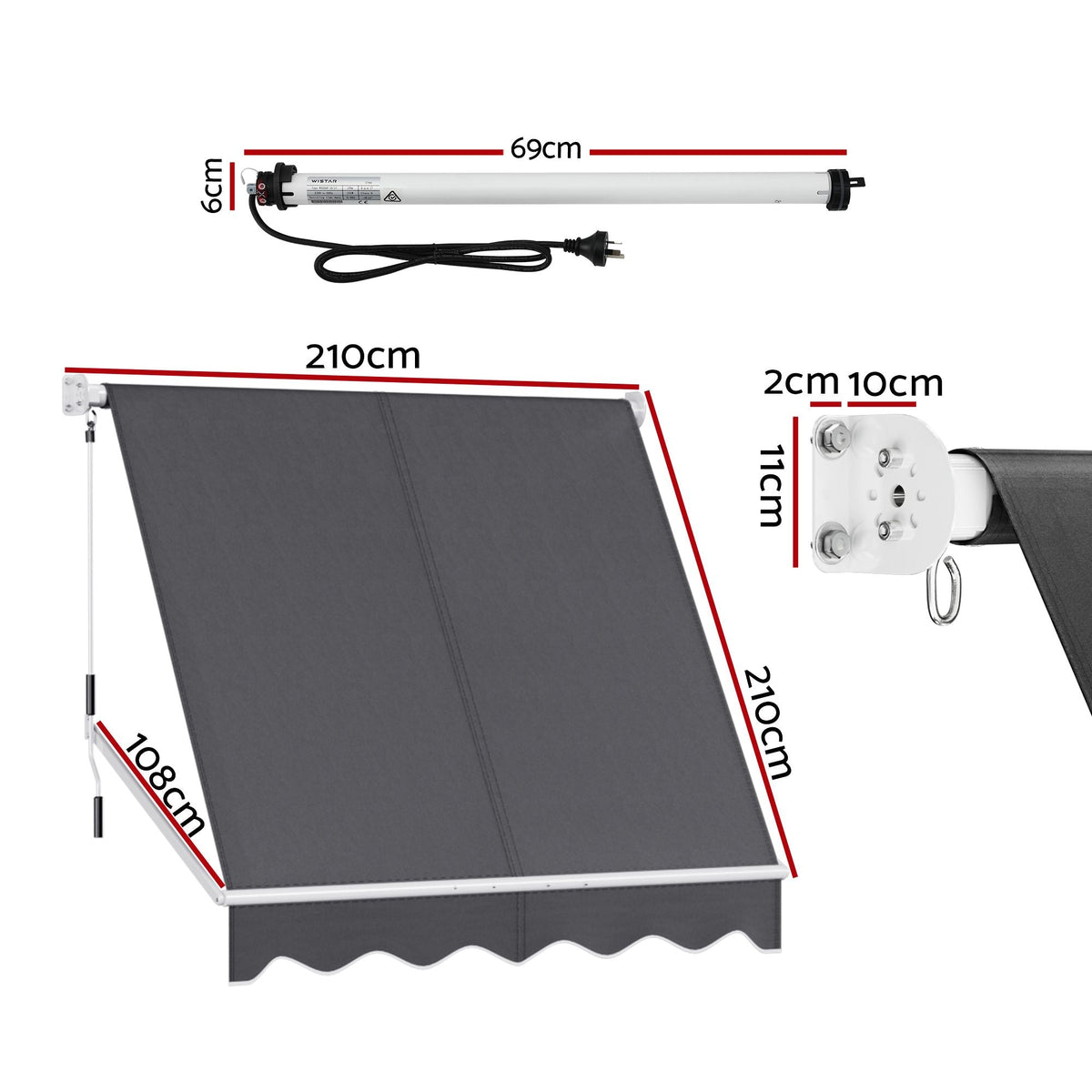 Motorised Pivot Arm Awning Window Sun Shade 2.1 x 2.1m - Grey - Home & Garden > Shading > Awnings - Rivercity House & Home Co. (ABN 18 642 972 209) - Affordable Modern Furniture Australia