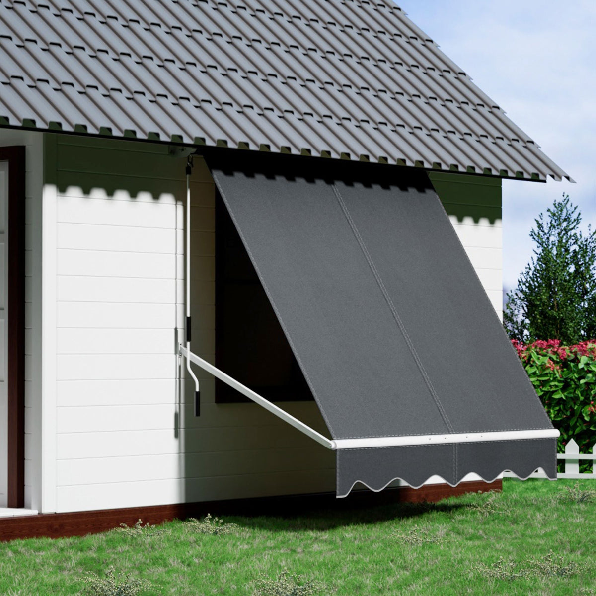 Motorised Pivot Arm Awning Window Sun Shade 2.1 x 2.1m - Grey - Home & Garden > Shading > Awnings - Rivercity House & Home Co. (ABN 18 642 972 209) - Affordable Modern Furniture Australia