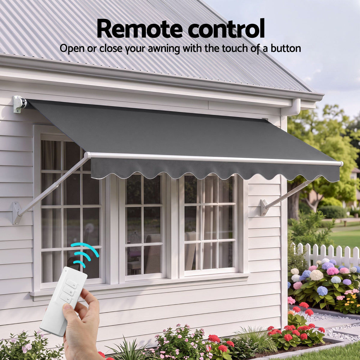 Motorised Pivot Arm Awning Window Sun Shade 2.8 x 2.1m - Grey - Home & Garden > Shading > Awnings - Rivercity House & Home Co. (ABN 18 642 972 209) - Affordable Modern Furniture Australia