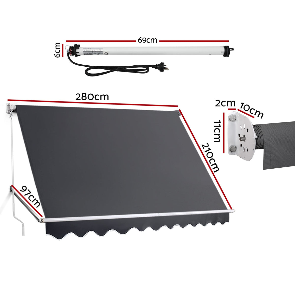 Motorised Pivot Arm Awning Window Sun Shade 2.8 x 2.1m - Grey - Home & Garden > Shading > Awnings - Rivercity House & Home Co. (ABN 18 642 972 209) - Affordable Modern Furniture Australia