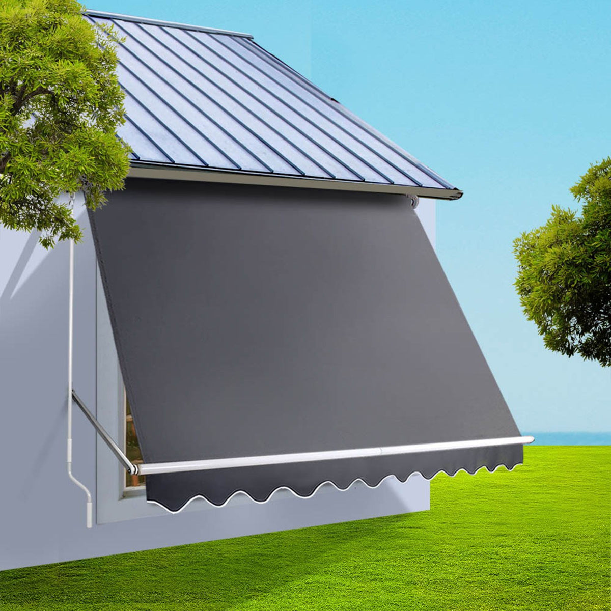 Motorised Pivot Arm Awning Window Sun Shade 2.8 x 2.1m - Grey - Home & Garden > Shading > Awnings - Rivercity House & Home Co. (ABN 18 642 972 209) - Affordable Modern Furniture Australia