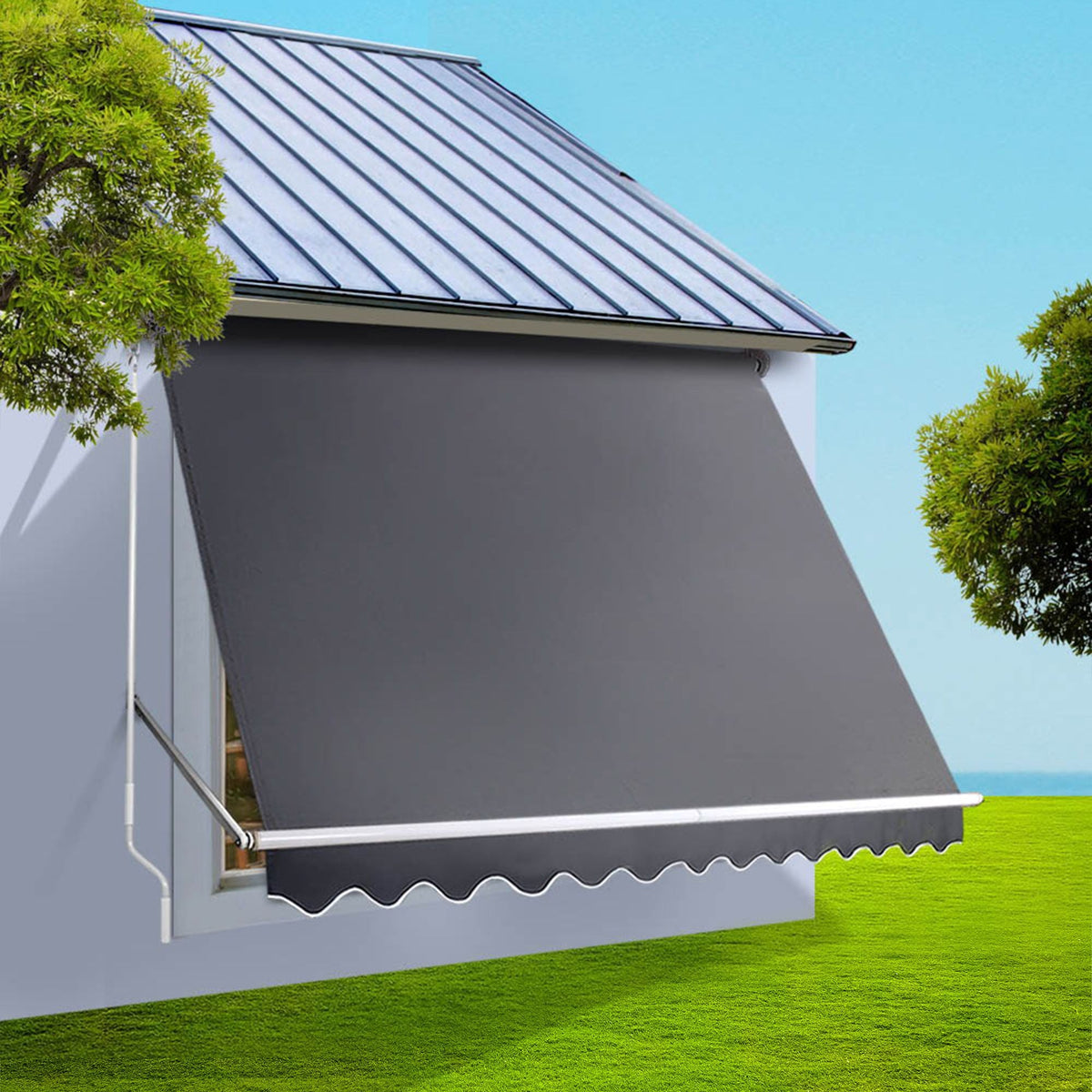 Motorised Pivot Arm Awning Window Sun Shade 3.1 x 2.1m - Grey - Home & Garden > Shading > Awnings - Rivercity House & Home Co. (ABN 18 642 972 209) - Affordable Modern Furniture Australia