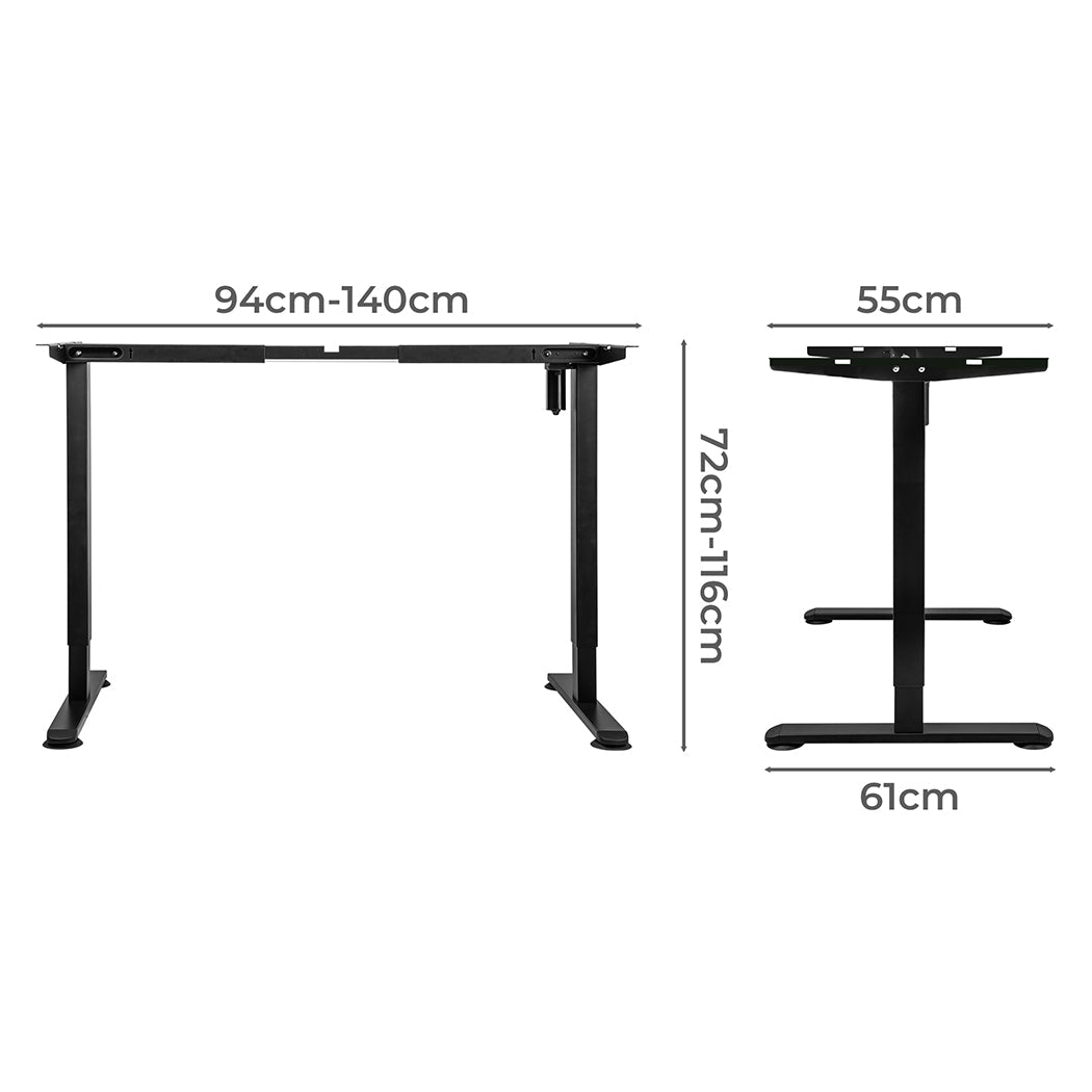 Motorised Single Motor Height Adjustable Standing Desk Frame 94 - 140cm - Black - Rivercity House & Home Co. (ABN 18 642 972 209) - Affordable Modern Furniture Australia