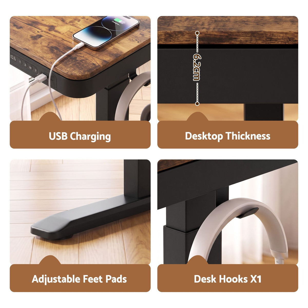 Motorised Standing Desk 120cm with Storage Drawer - Rustic Brown - Furniture > Office > Desks - Rivercity House & Home Co. (ABN 18 642 972 209) - Affordable Modern Furniture Australia