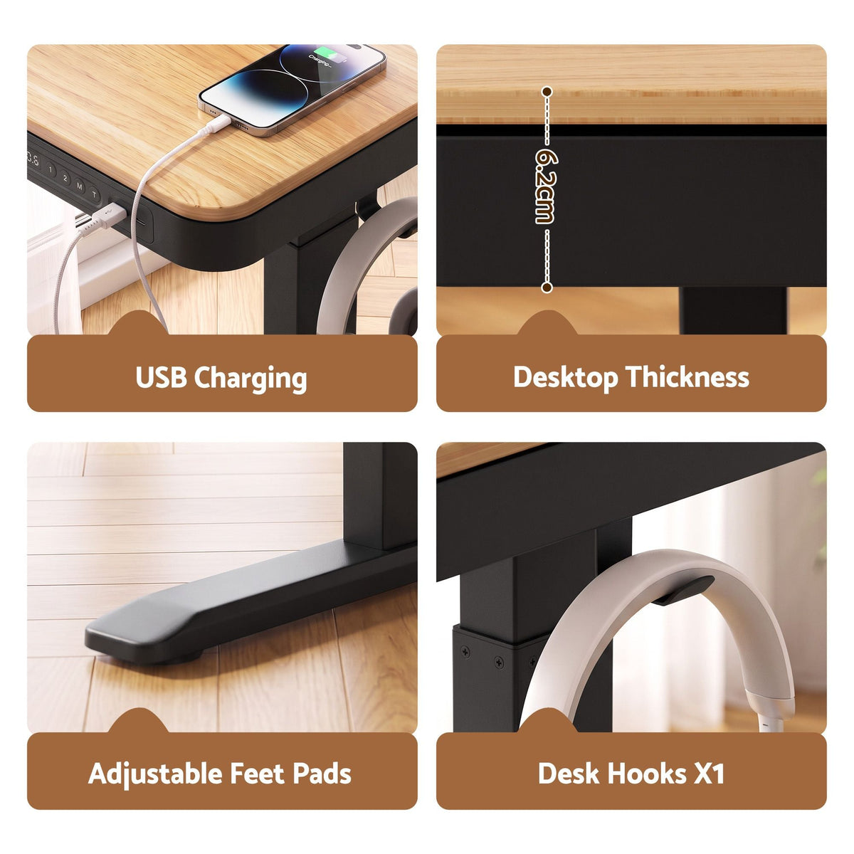 Motorised Standing Desk 120cm with Storage Drawer - Wood Black - Furniture > Office > Desks - Rivercity House & Home Co. (ABN 18 642 972 209) - Affordable Modern Furniture Australia