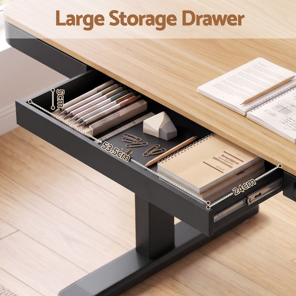Motorised Standing Desk 120cm with Storage Drawer - Wood Black - Furniture > Office > Desks - Rivercity House & Home Co. (ABN 18 642 972 209) - Affordable Modern Furniture Australia