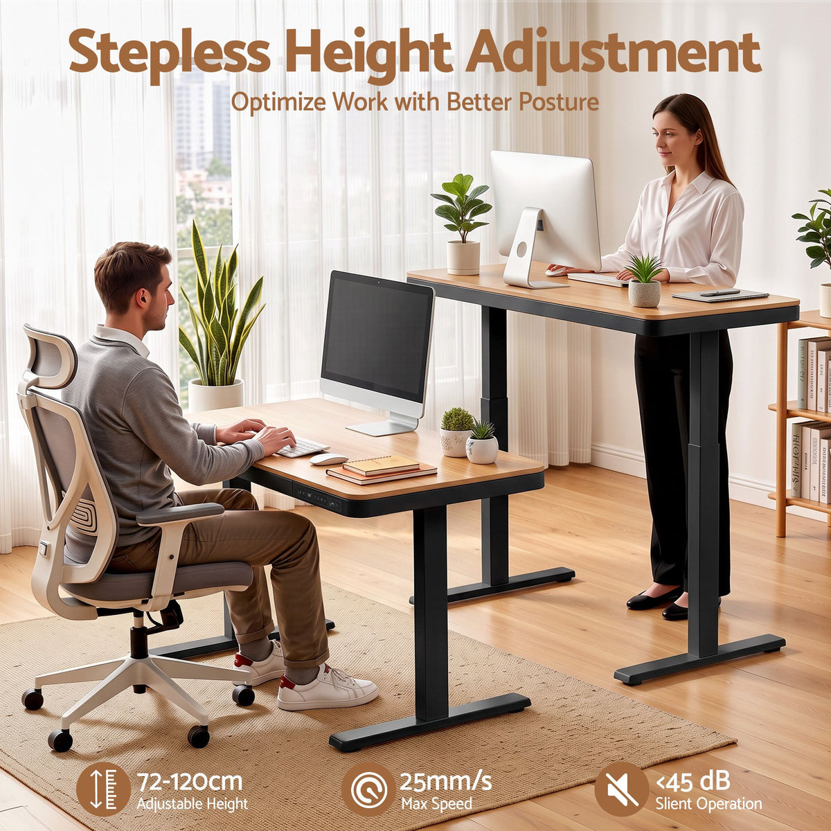 Motorised Standing Desk 120cm with Storage Drawer - Wood Black - Furniture > Office > Desks - Rivercity House & Home Co. (ABN 18 642 972 209) - Affordable Modern Furniture Australia