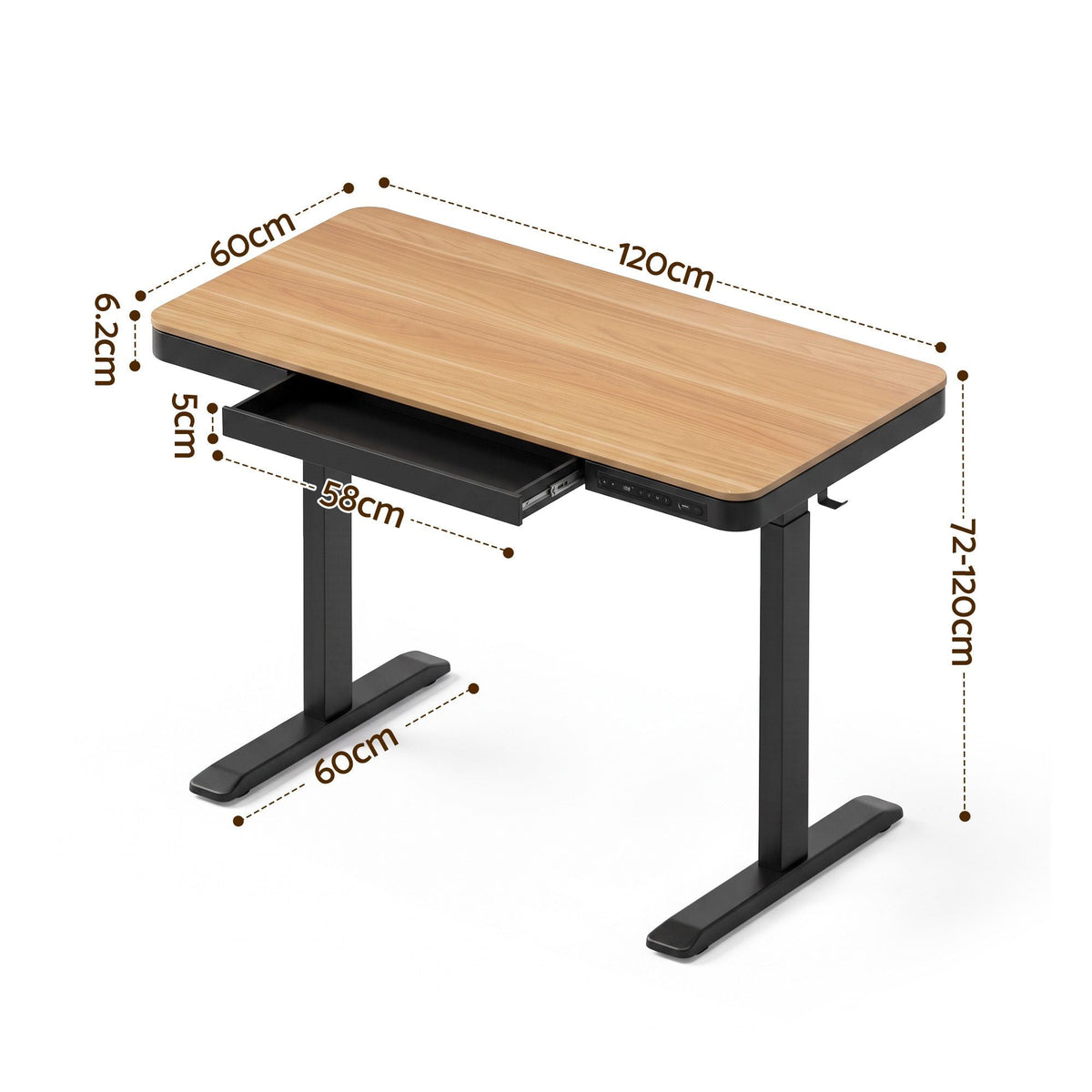 Motorised Standing Desk 120cm with Storage Drawer - Wood Black - Furniture > Office > Desks - Rivercity House & Home Co. (ABN 18 642 972 209) - Affordable Modern Furniture Australia