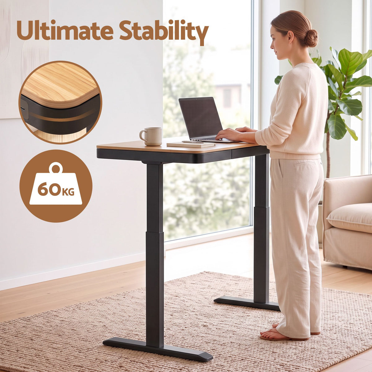 Motorised Standing Desk 120cm with Storage Drawer - Wood Black - Furniture > Office > Desks - Rivercity House & Home Co. (ABN 18 642 972 209) - Affordable Modern Furniture Australia