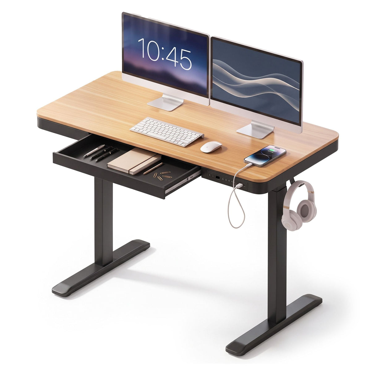 Motorised Standing Desk 120cm with Storage Drawer - Wood Black - Furniture > Office > Desks - Rivercity House & Home Co. (ABN 18 642 972 209) - Affordable Modern Furniture Australia