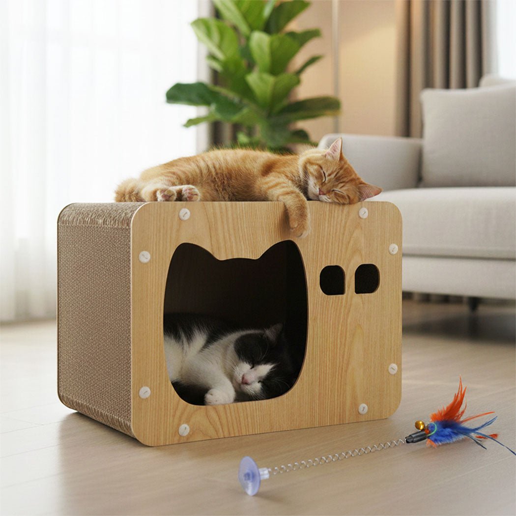 Multi - Angle Cat Scratcher Board with Spring Toy - Brown - Rivercity House & Home Co. (ABN 18 642 972 209) - Affordable Modern Furniture Australia