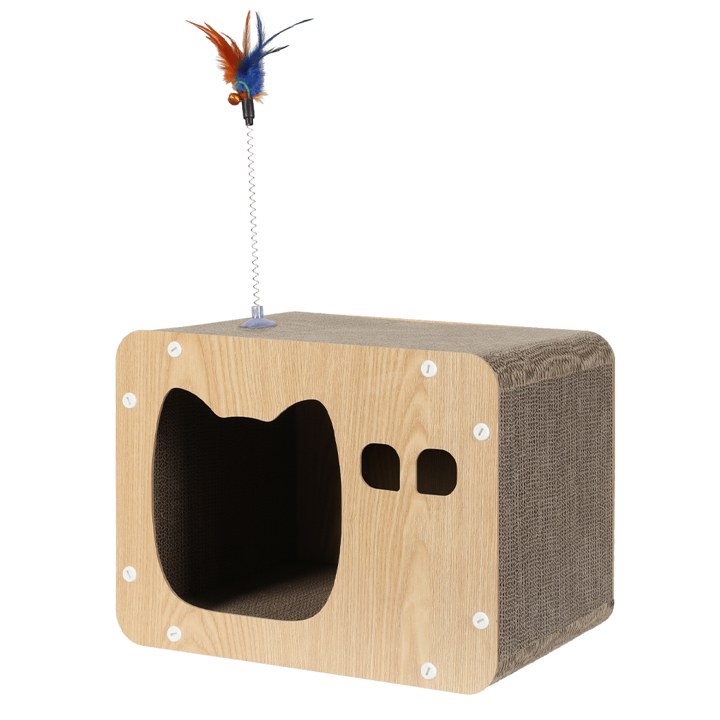 Multi - Angle Cat Scratcher Board with Spring Toy - Brown - Rivercity House & Home Co. (ABN 18 642 972 209) - Affordable Modern Furniture Australia
