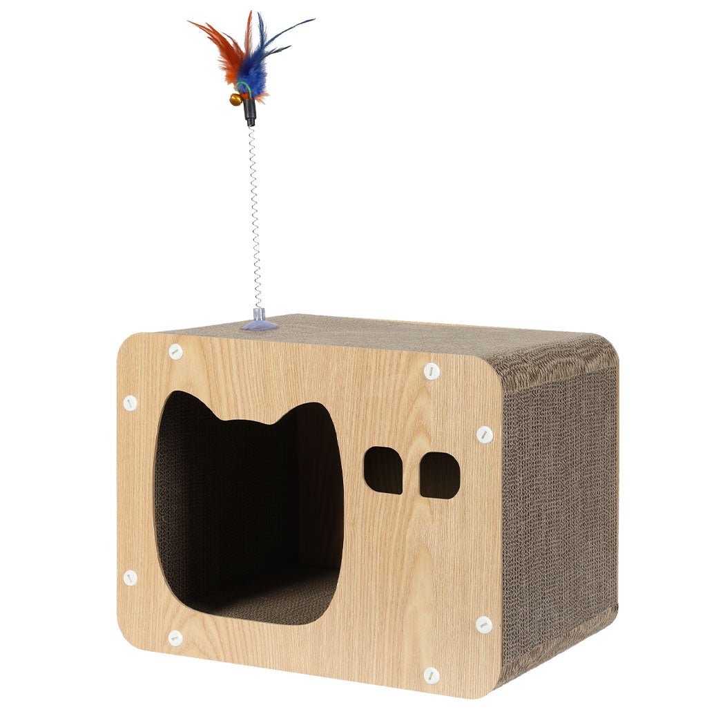 Multi - Angle Cat Scratcher Board with Spring Toy - Brown - Rivercity House & Home Co. (ABN 18 642 972 209) - Affordable Modern Furniture Australia