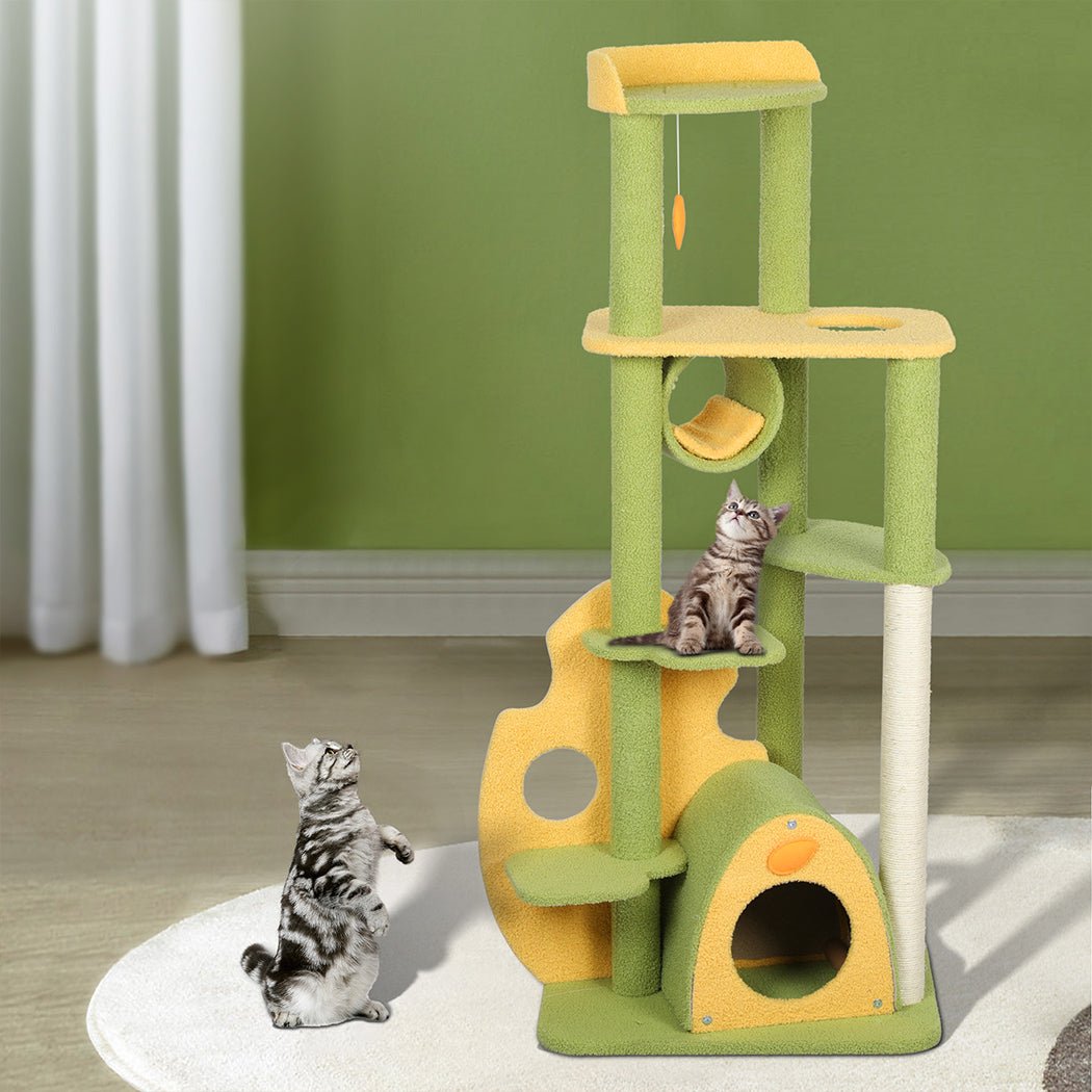 Multi - Level Cat Tree Kitten Furniture Condo with Toys and Scratching Posts - Green - Rivercity House & Home Co. (ABN 18 642 972 209) - Affordable Modern Furniture Australia