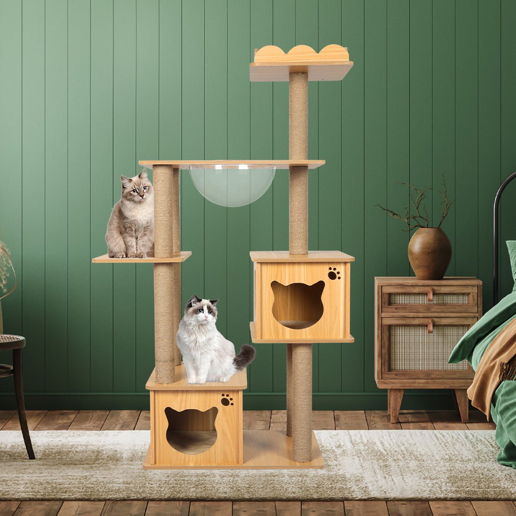 Multi - Level Cat Tree Scratching Post with Platforms and Sisal Posts - Greige - Rivercity House & Home Co. (ABN 18 642 972 209) - Affordable Modern Furniture Australia