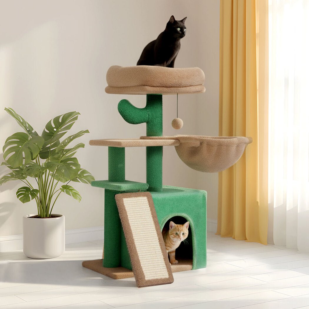 Multi - Level Cat Tree Tower with Scratching Posts and Bed - Green Brown - Rivercity House & Home Co. (ABN 18 642 972 209) - Affordable Modern Furniture Australia