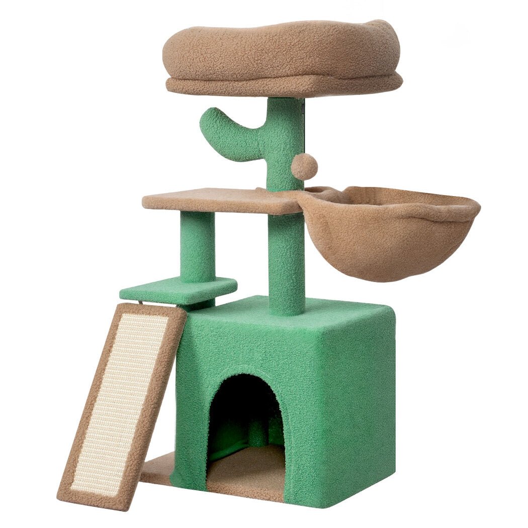 Multi - Level Cat Tree Tower with Scratching Posts and Bed - Green Brown - Rivercity House & Home Co. (ABN 18 642 972 209) - Affordable Modern Furniture Australia