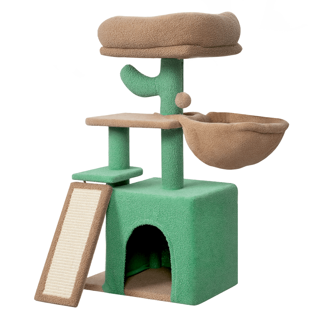 Multi - Level Cat Tree Tower with Scratching Posts and Bed - Green Brown - Rivercity House & Home Co. (ABN 18 642 972 209) - Affordable Modern Furniture Australia