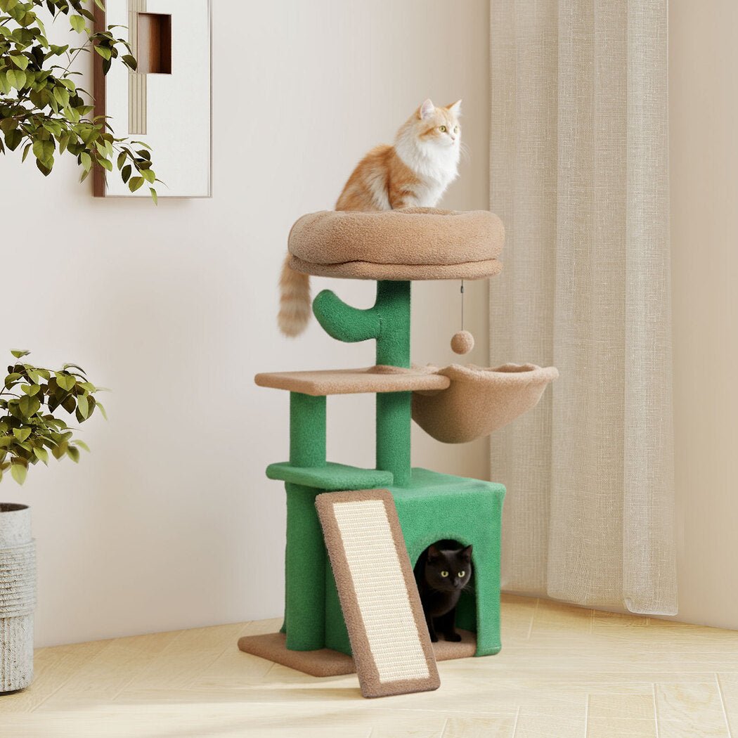 Multi - Level Cat Tree Tower with Scratching Posts and Bed - Green Brown - Rivercity House & Home Co. (ABN 18 642 972 209) - Affordable Modern Furniture Australia