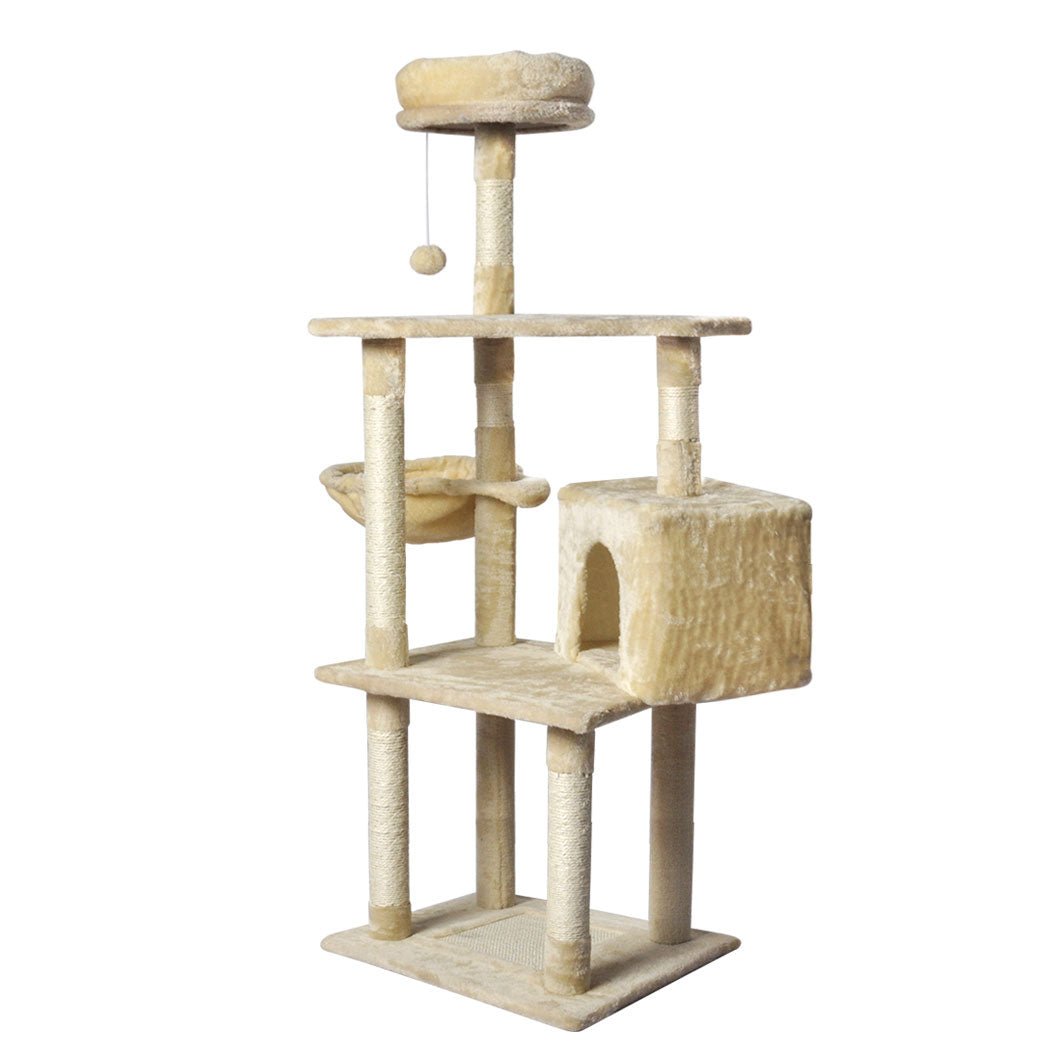 Multi - Level Cat Tree with Scratching Post and Toys - Beige - Rivercity House & Home Co. (ABN 18 642 972 209) - Affordable Modern Furniture Australia