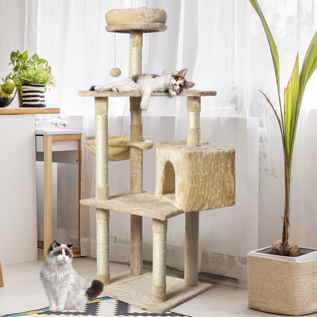 Multi - Level Cat Tree with Scratching Post and Toys - Beige - Rivercity House & Home Co. (ABN 18 642 972 209) - Affordable Modern Furniture Australia