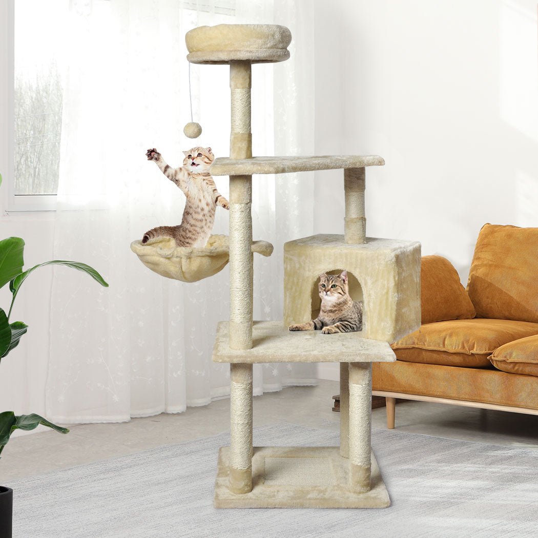 Multi - Level Cat Tree with Scratching Post and Toys - Beige - Rivercity House & Home Co. (ABN 18 642 972 209) - Affordable Modern Furniture Australia