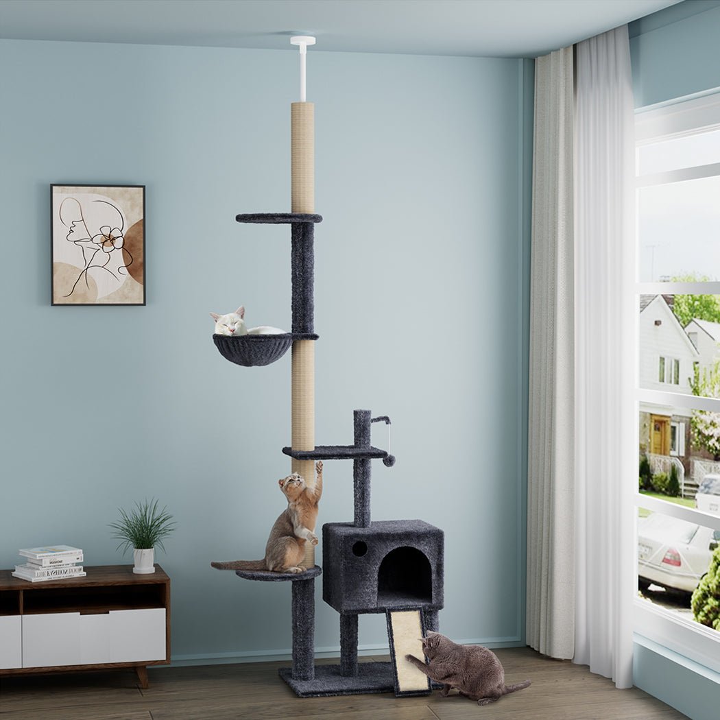 Multi - Level Cat Tree with Scratching Posts, Hammock & Condo - Grey - Rivercity House & Home Co. (ABN 18 642 972 209) - Affordable Modern Furniture Australia
