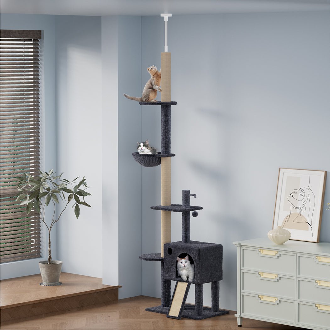 Multi - Level Cat Tree with Scratching Posts, Hammock & Condo - Grey - Rivercity House & Home Co. (ABN 18 642 972 209) - Affordable Modern Furniture Australia