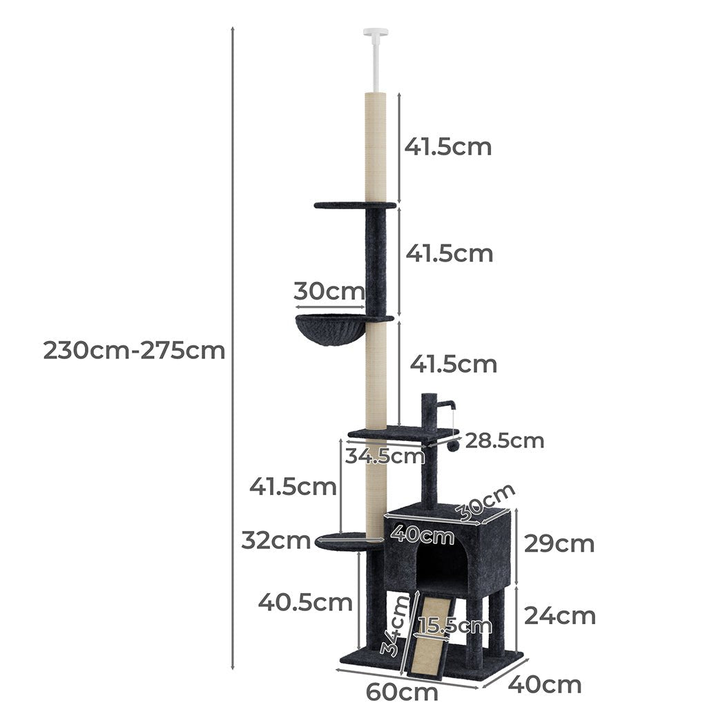 Multi - Level Cat Tree with Scratching Posts, Hammock & Condo - Grey - Rivercity House & Home Co. (ABN 18 642 972 209) - Affordable Modern Furniture Australia