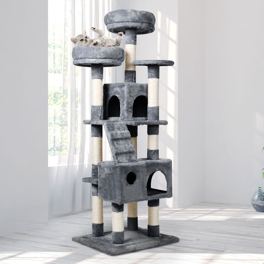 Multi - Level Cat Tree with Sisal Scratching Post and Plush Cover - Grey - Rivercity House & Home Co. (ABN 18 642 972 209) - Affordable Modern Furniture Australia