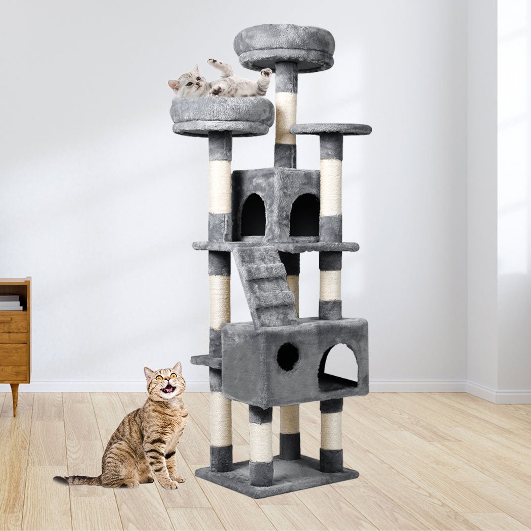 Multi - Level Cat Tree with Sisal Scratching Post and Plush Cover - Grey - Rivercity House & Home Co. (ABN 18 642 972 209) - Affordable Modern Furniture Australia