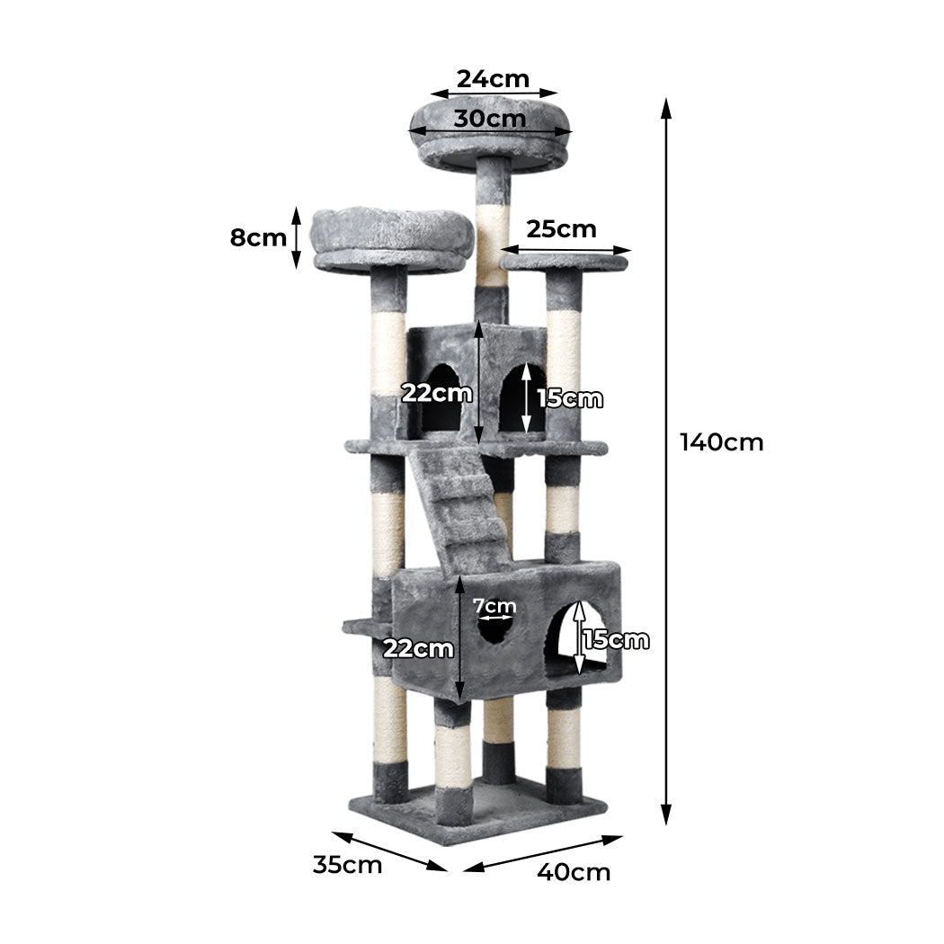 Multi - Level Cat Tree with Sisal Scratching Post and Plush Cover - Grey - Rivercity House & Home Co. (ABN 18 642 972 209) - Affordable Modern Furniture Australia