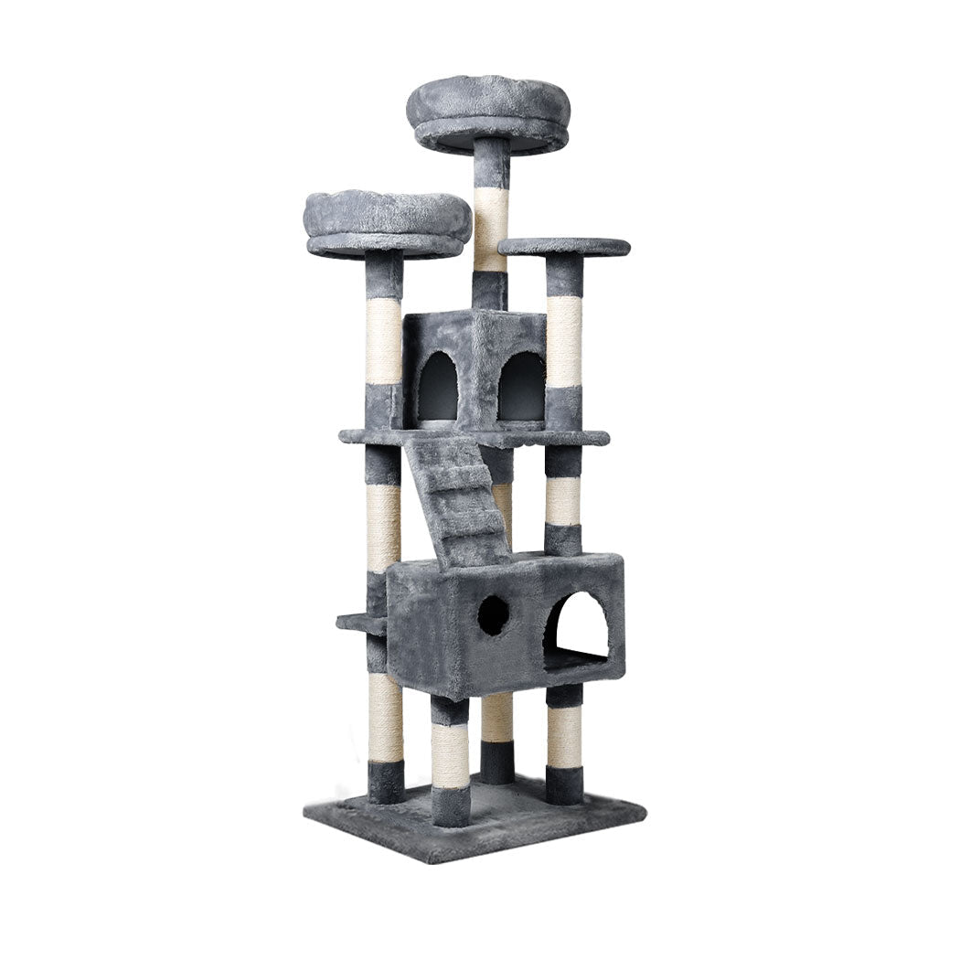Multi - Level Cat Tree with Sisal Scratching Post and Plush Cover - Grey - Rivercity House & Home Co. (ABN 18 642 972 209) - Affordable Modern Furniture Australia